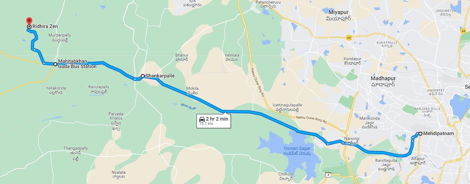 Ridhira Resort Route Map